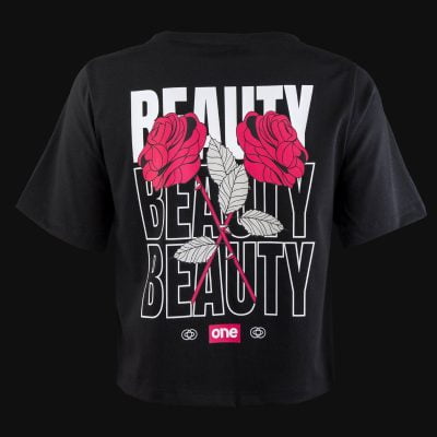 Дамска черна къса кроп тениска - Beauty Rose